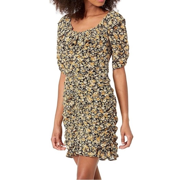 ASTR The Label Black Gold Ditzy Ruffle Short Sleeve Dress Women’s - Picture 1 of 12